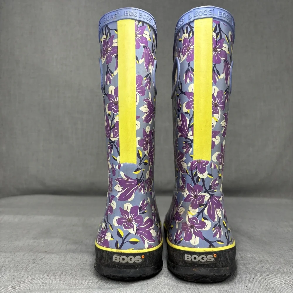 Bogs Rain Boots Girls Purple Magnolia Pull On Waterproof Youth Size 3